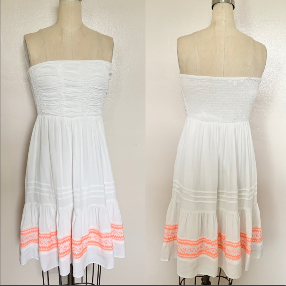Under Skies White Embroidered Strapless Sundress